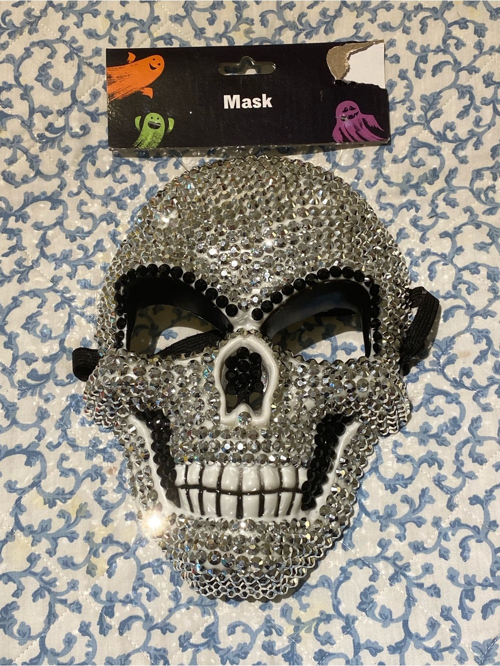 Rhinestone Skull Halloween Costume Mask Silver Crystal Sparkle